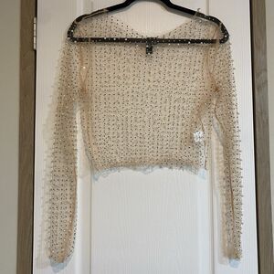 Windsor Med Sheer Mesh Crop Top Ivory Pearl Beads & Crystals Whimsigoth Fairy